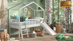 New Halfhoogslaper Dallas als huis met glijbaan Bedhuisje|Kinderbed