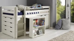 Halfhoogslaper Pino met commode 4 laden, commode 2 deuren, hangtablet en bureau Halfhoogslaper|Kinderbed