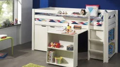 Online Halfhoogslaper Pino met commode met 2 deuren en boekenkast Halfhoogslaper|Kinderbed