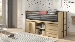New Halfhoogslaper Sam met boekenkast, commode 2 deuren en commode 3 laden Halfhoogslaper|Kinderbed