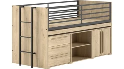 New Halfhoogslaper Sam met boekenkast, commode 2 deuren en commode 3 laden Halfhoogslaper|Kinderbed