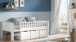 New Halfhoogslaper Scott met trap, glijbaan en 3 opbergladen Halfhoogslaper|Kinderbed