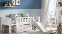 New Halfhoogslaper Scott met trap, glijbaan en 2 opbergladen Halfhoogslaper|Kinderbed